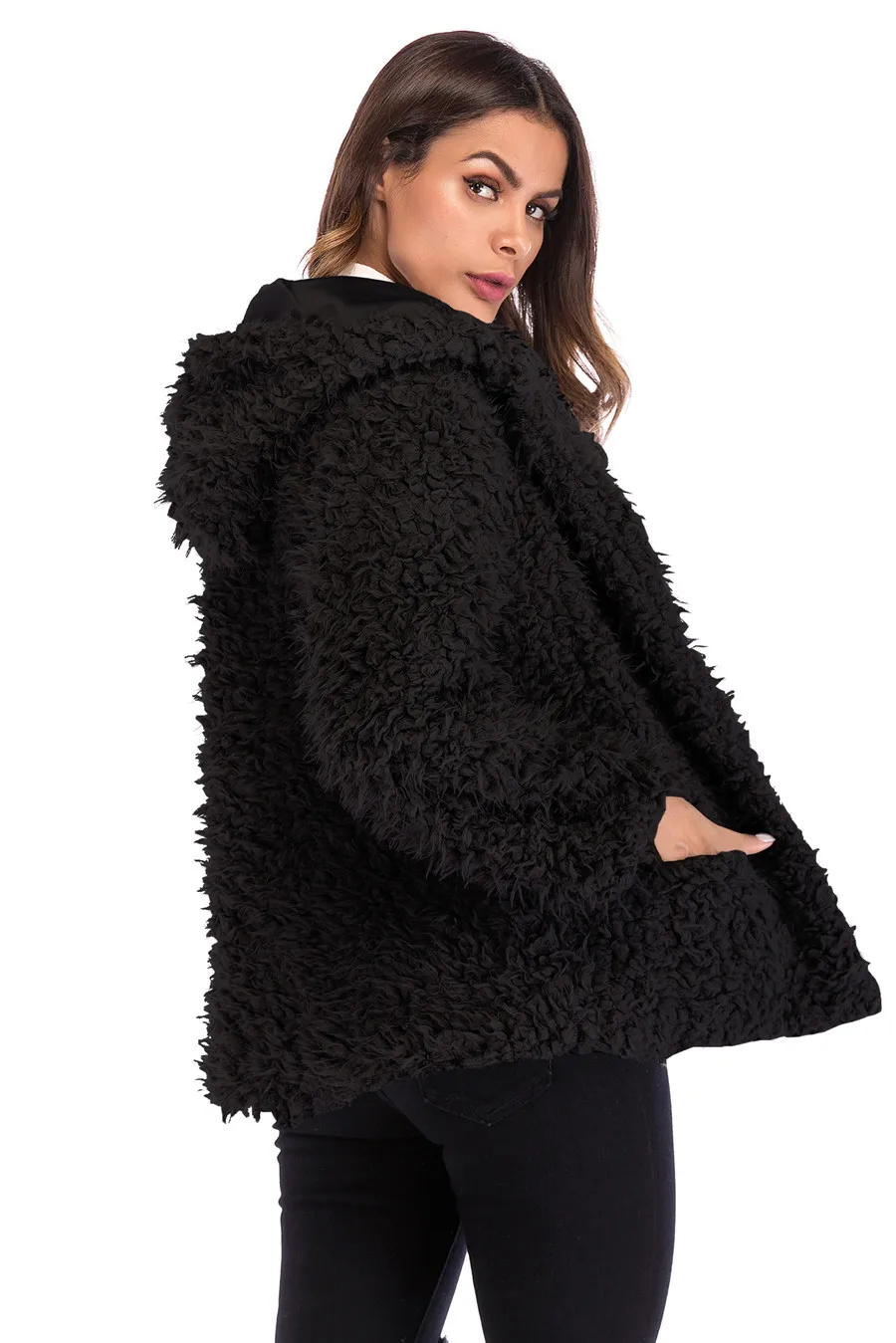 Casual Autumn Winter Teddy Coat Women Long Sleeve Pocket Loose Fluffy Jacket Warm Faux Fur Coat 2019 Short Hooded Overcoat  (21)