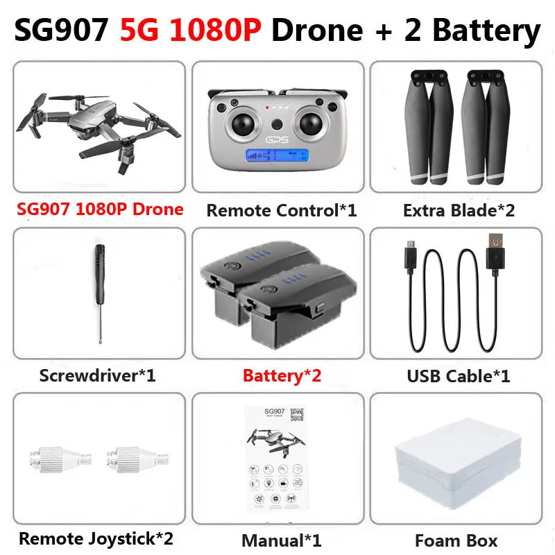 SG907 5G gps складной Профессиональный Дрон с двойной камерой 1080P 4K HD 50X зум WiFi FPV широкий угол RC Квадрокоптер вертолет игрушки - Цвет: 5G 1080P 2B Foam