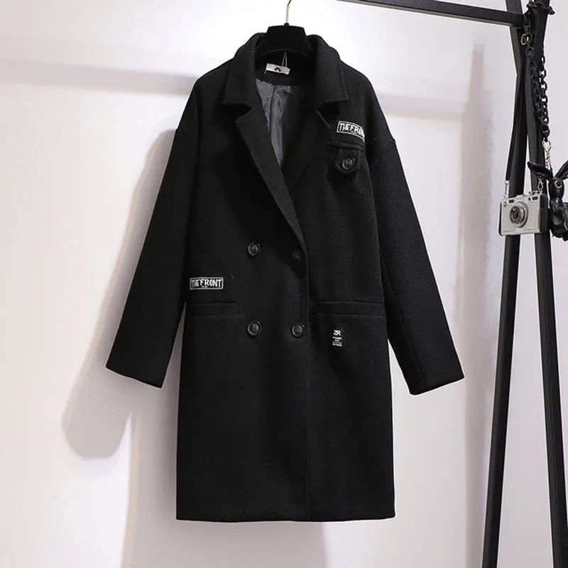 Осенне-зимнее женское пальто размера плюс, обхват груди 155 см, 6XL, 7XL, 8XL, 9XL, 10XL, шерстяное Женское пальто черного цвета