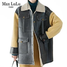 Max LuLu Winter Fashion Korean Ladies Punk Clothes Womens Faux Leather Jackets Patchwork Warm Fur Coats Knitted PU Windbreakers