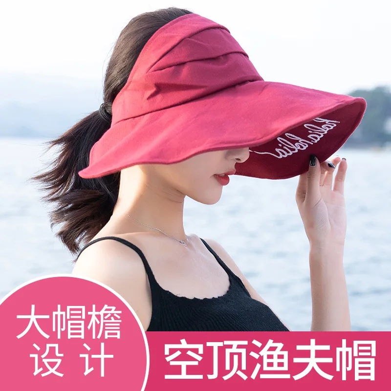 

Spring And Summer Japanese-style Lettered Big Brim Topless Hat Korean-style Women's Versatile Outdoor Outing Slimming Sun Fisher