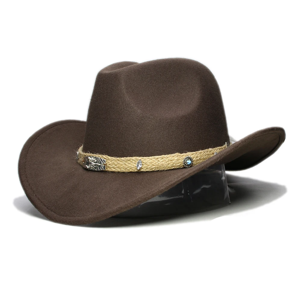 

Women Men Retro Beige Scorpion Knitted Band Wool Wide Brim Cowboy Western Hat Cowgirl Bowler Formal Cap Big Large Plus Size 61cm