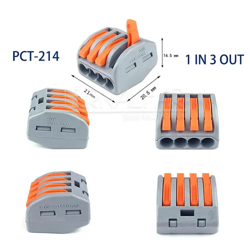 Тип PCT-212 32A 250V 4KV Многофункциональный быстрый соединитель провода 28-12AGW водонепроницаемый BV VR 213 SPL-2 нажимной клеммный блок - Цвет: PCT-214