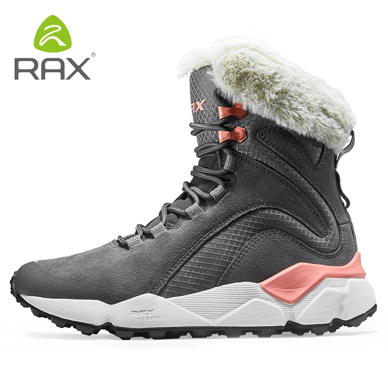 RAX Leather  Boots Winter with Fur Super Warm Snow Boots  Winter Work Casual Shoes Sneakers High Top Rubber Ankle Boots Female