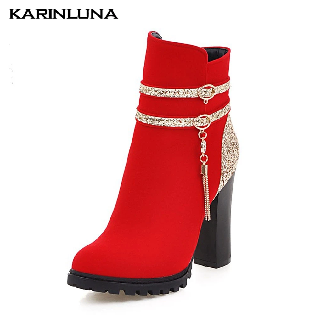 

Karinluna Plus Size 43 Top Quality Ankle Boots Woman Shoes Women Sexy High Heels Platform Party Shoes Woman Short Boots 2019