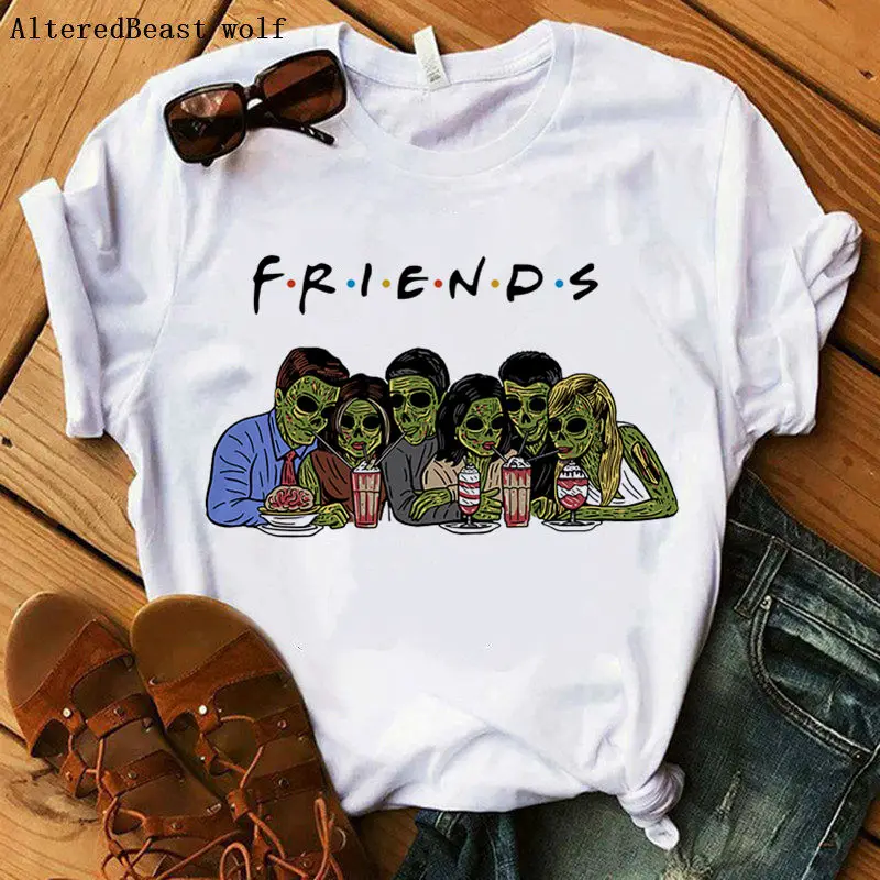 

FRIENDS tops women friends TV show t shirt summer halloween horror print harajuku t shirt female casual streetwear vogue t shirt