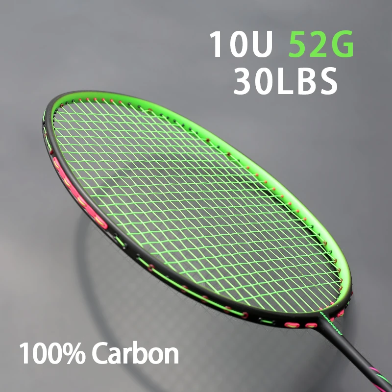 100 Carbon Fiber Badminton Racket Strung Ultralight 10u 52g G4 13kg