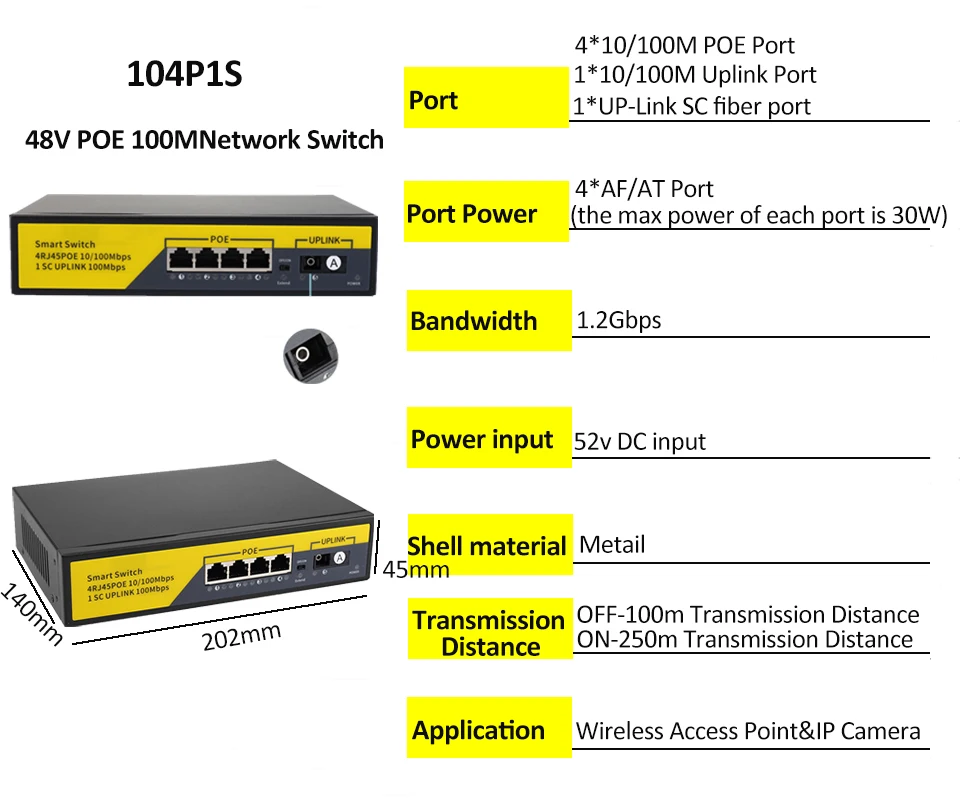 STEAMEMO HY POE SWITCH 4/6/8 PORT GIGABIT 48V ACTIVE POE FOR CAMERA WAP