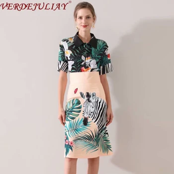 

VERDEJULIAY Runway Fashion Office Lady Sets 2020 Spring Summer Women's Flower Print Blouse+Mini Slim Skirt Luxury Elegant Sets