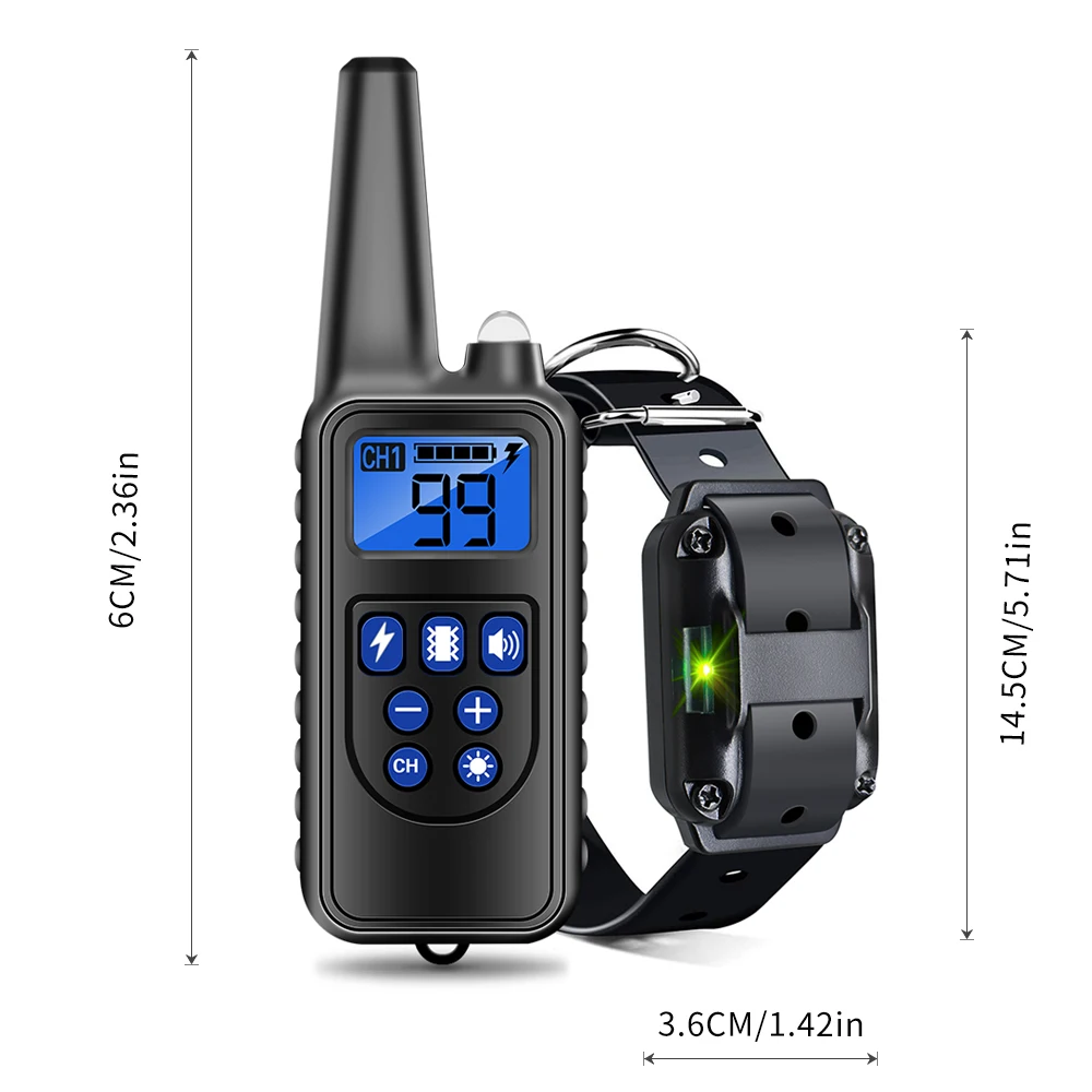 800m Dog Training Collar Device IP7 Waterproof Rechargeable with LCD Display for All Size Vibration Sound