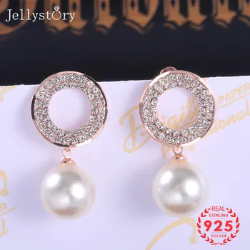 

Jellystory Fashion Women Earrings with Freshwater Pearl Zircon Gemstone 925 Silver Jewellery Drop Earring Wedding Gift wholesale