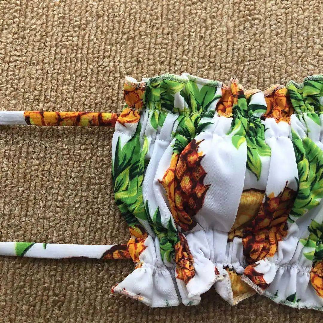 2020 Pineapple Print Strapless Bikini Female Swimsuit Women Swimwear Two-pieces Bikini set Bandeau Bather Bathing Suit V2412