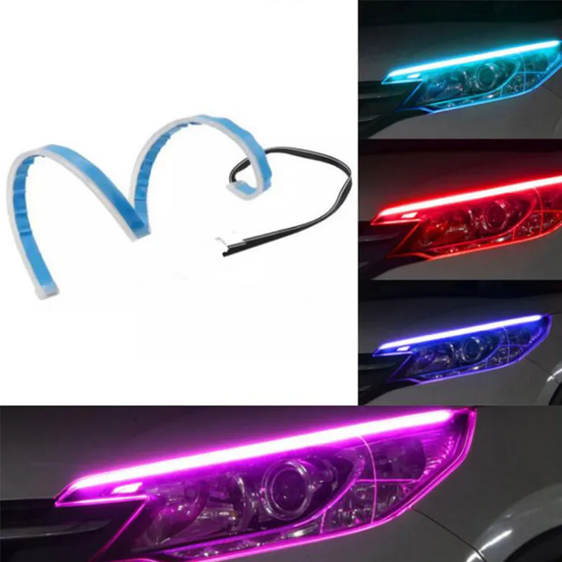 

2PCS 12V Waterproof DRL Daytime Running Lights White Red Blue with Yellow Amber Turn Signal Lamps Sequential Flow