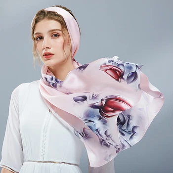 

Hangzhou 100% Pure Silk Scarf For Women Luxury Real Silk Shawls Wraps Print Natural Chinese Style Scarf Headscarf Foulard Femme