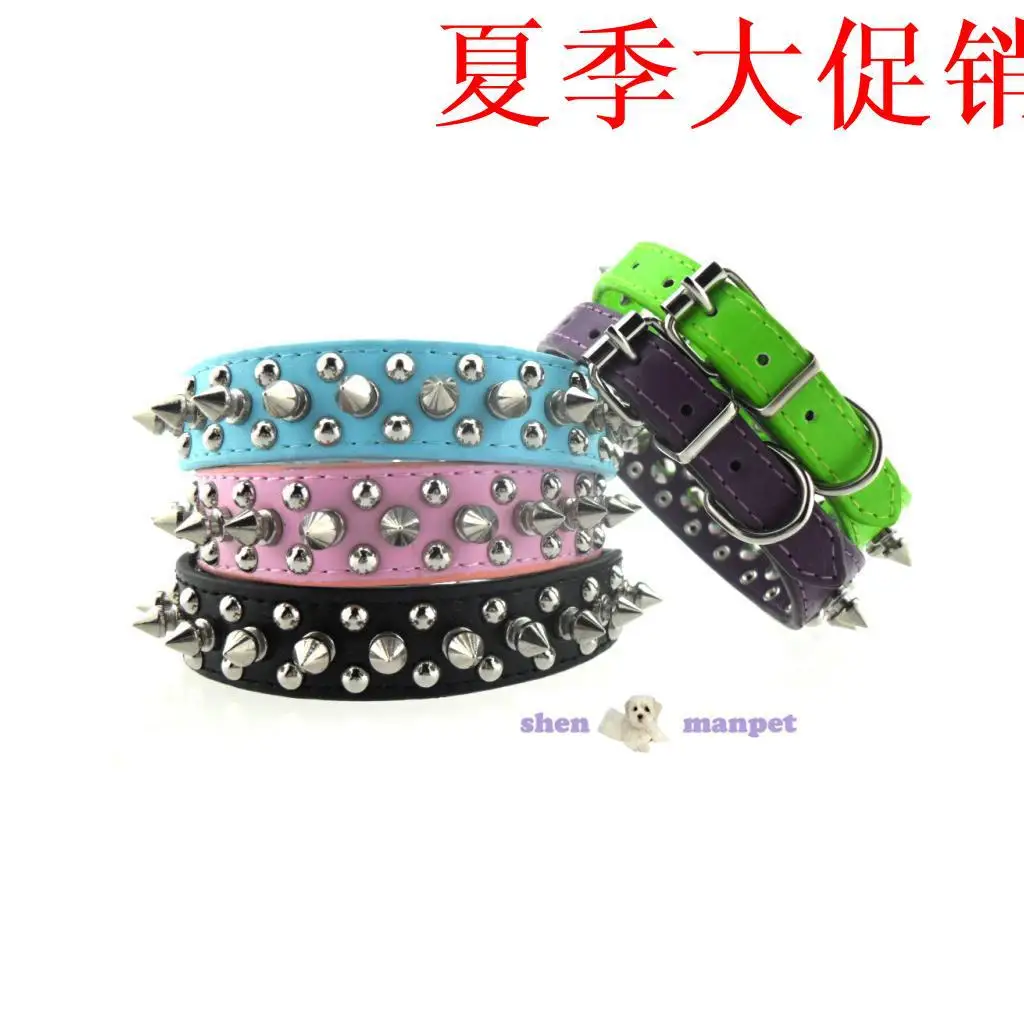

Hot Selling Classic Dislocation Spike on Both Sides of Small Wire Nail PU Pet Collar Dog Neck Ring