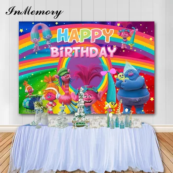 

InMemory Trolls Theme Backdrops Photo Rainbow Kids Birthday Party Vinyl Banner Custom Background Photography Photocall 7x5ft
