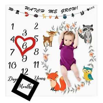 

Newborn Baby Milestone Number Cute Animals Pattern Mat Blanket Photography Background Backdrop Cloth