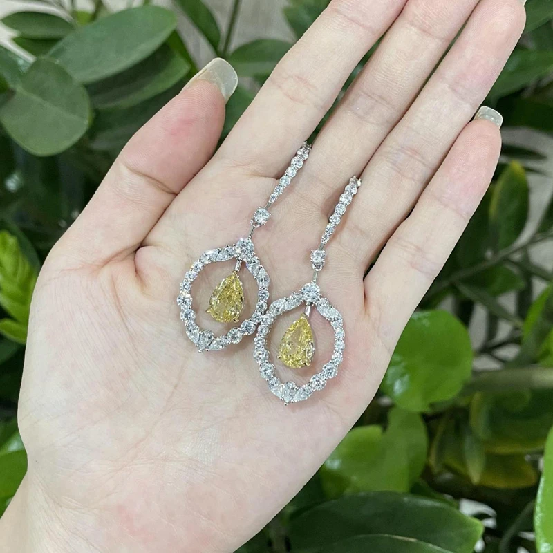 OEVAS 100% 925 Sterling Silver 8*12mm Water Drop Yellow High Carbon Diamond Drop Earrings For Women Sparking Party Fine Jewelry