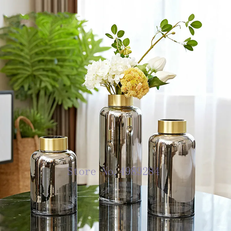 

Nordic Creative glass metal Gold vase desktop Flower arrangement accessories Modern home decoration wedding gold vase