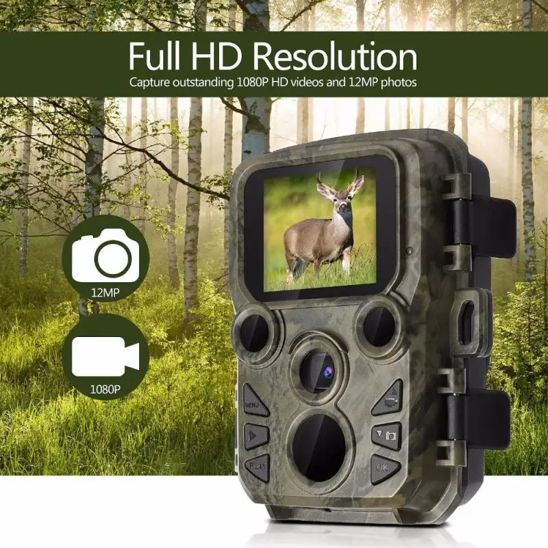 12MP 1080P мини-камера Trail, уличная камера с ИК-датчиком, IP66, водонепроницаемая, новое ночное видение, Охотничья камера, светодиоды до 65 футов, фото