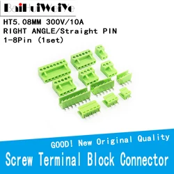 20 partes 10 pares ht5.08 2/3/4/5/6/7/8 pinos ight ângulo reto/parafuso terminal do bloco de parafuso reto conector soquete 7/8mm 5.08 v/10a