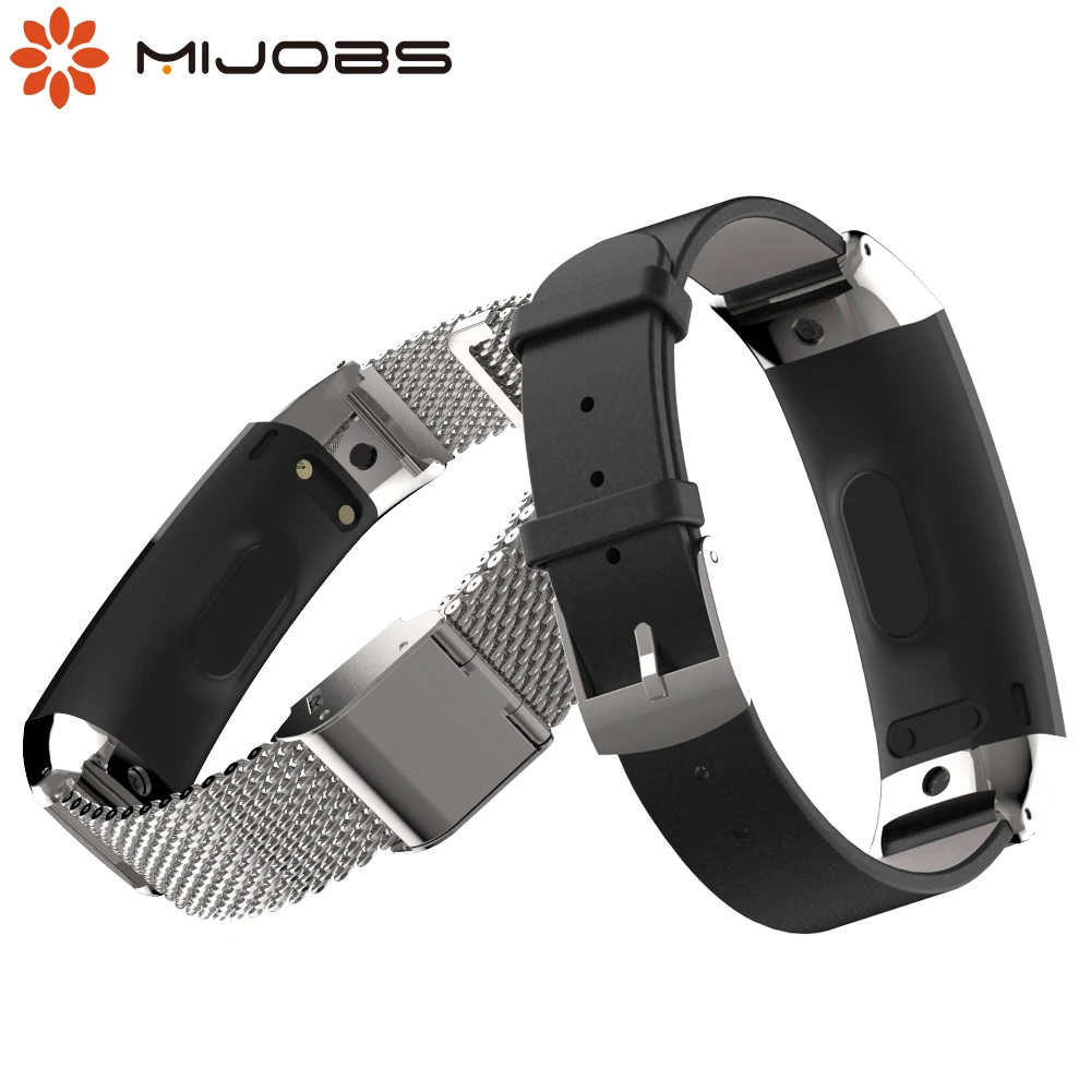 Ремешок для смарт часов Honor Band 3 кожаный браслет с металлическим ремешком