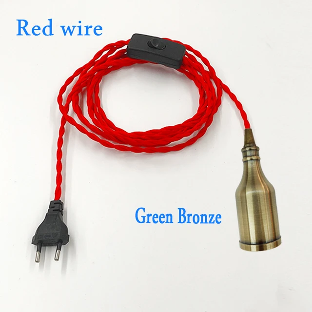 Vintage Power Cords EU Plug With Line Switch E27 LED Lights Edison Bulbs Incandescent Lamps Socket Twisted Wire Cord Lamp Hoder red B