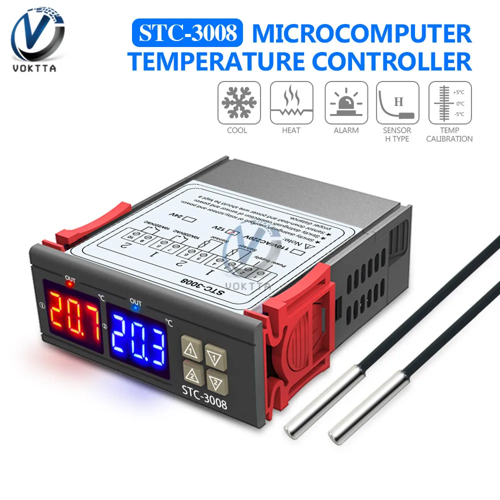 Цифровой регулятор температуры STC 3008 Терморегулятор с двойным зондом и двумя