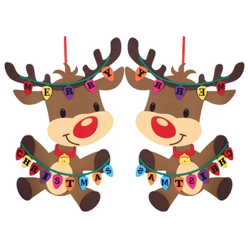 

2pcs/Set Felt Reindeer Christmas Decorations For Home Wall Hanging Ornaments Window Decorative Xmas 2021 New Year Home Decor