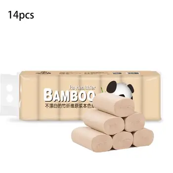 

14 Rolls Natural Bamboo Pulp Roll Paper Toilet Paper 4 Layer Thickened Strong