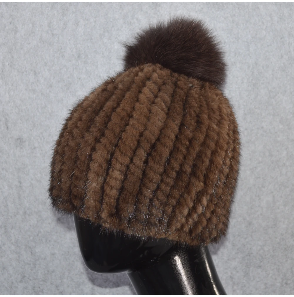 Ручная работа, зимние теплые женские вязаные шапки из натурального меха норки, шапки из натурального меха норки, шапки из натурального меха лисы