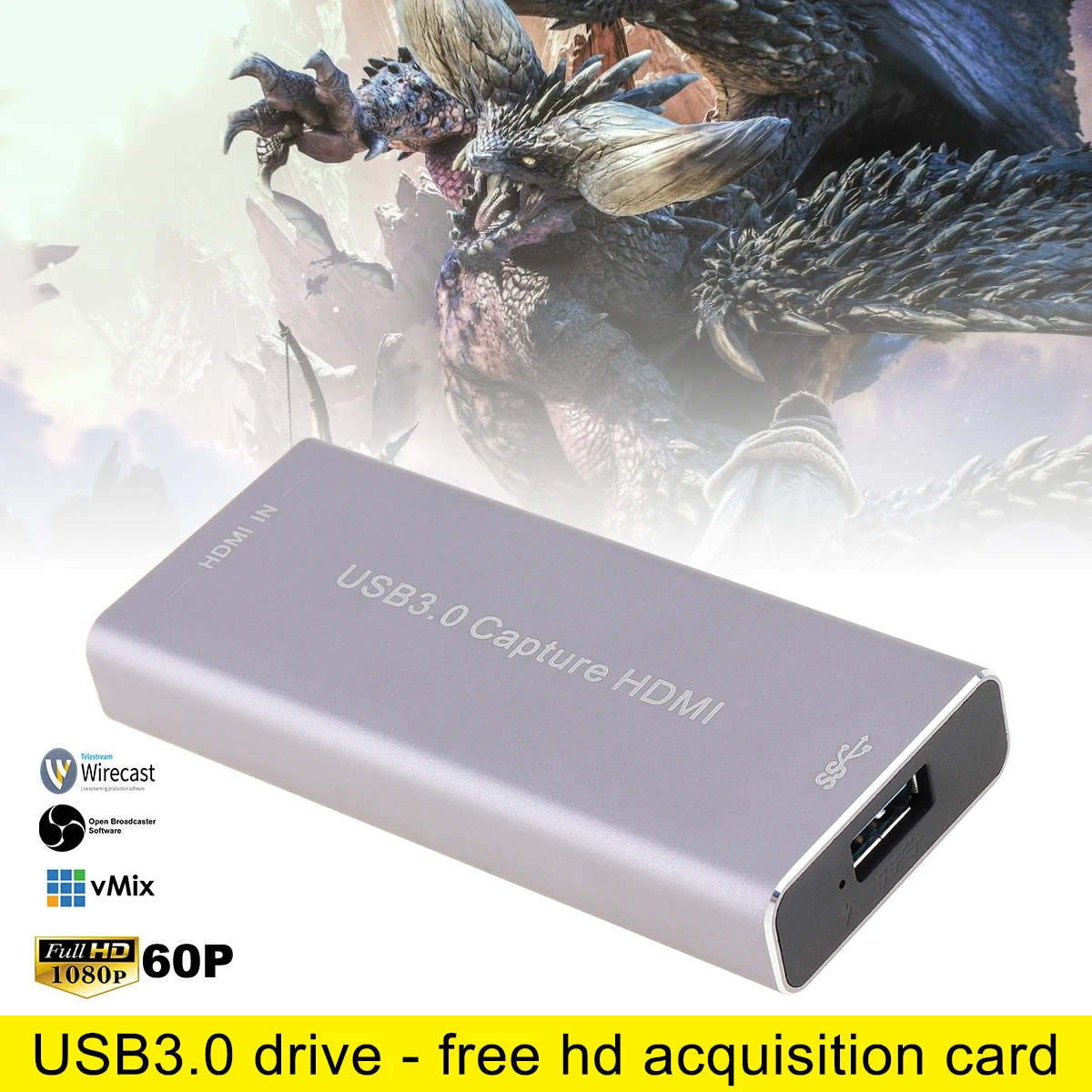 

1080P 60FPS USB3.0 UVC HD Video Capture Card HDMI/SDI 1080P HD Video Capture Box with High-speed Interface and Driveless Design