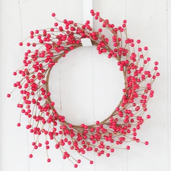 

45cm Xmas Decoration Party Home Christmas Ornament Pine Cone Wreath Hang Garland Christmas Wreath Party Xmas Red Fruit Vine Prop
