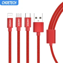 CHOETECH 3 в 1 Micro USB кабель для Android usb type C кабели для мобильных телефонов для samsung S9 USB кабель для iPhone XS X 8 7 6