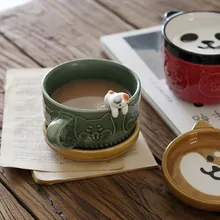 Tasse à café japonaise en céramique Shiba Inu Panda avec couvercle, tasse d'eau pour le petit déjeuner