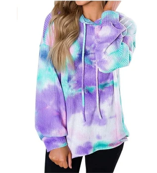 

Plus Size Tie Dyeing Long Sleeve T-shirt Women Hooded Pullovers New Autumn Female Clothes Ladies Casual Loose Hoodies S-2XL