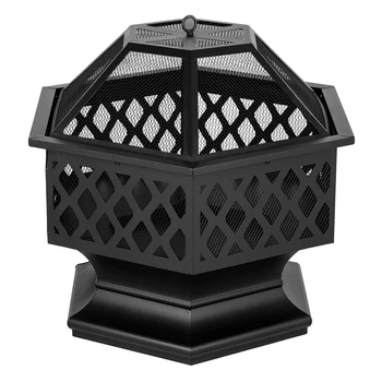 

24" Hexagonal Shaped Iron Brazier Wood Burning Fire Pit Backyard Poolside Decoration Outdoor Camping BBQ Brazier Free Shipping,
