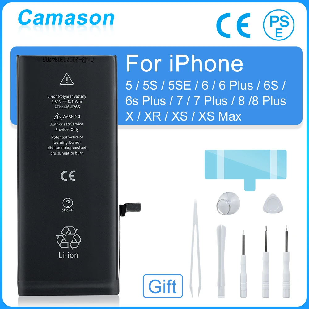 Литиевая батарея Camason для iPhone 5 SE 6 6s 5s 7 8 Plus X XR XS Max запасные аккумуляторы большой