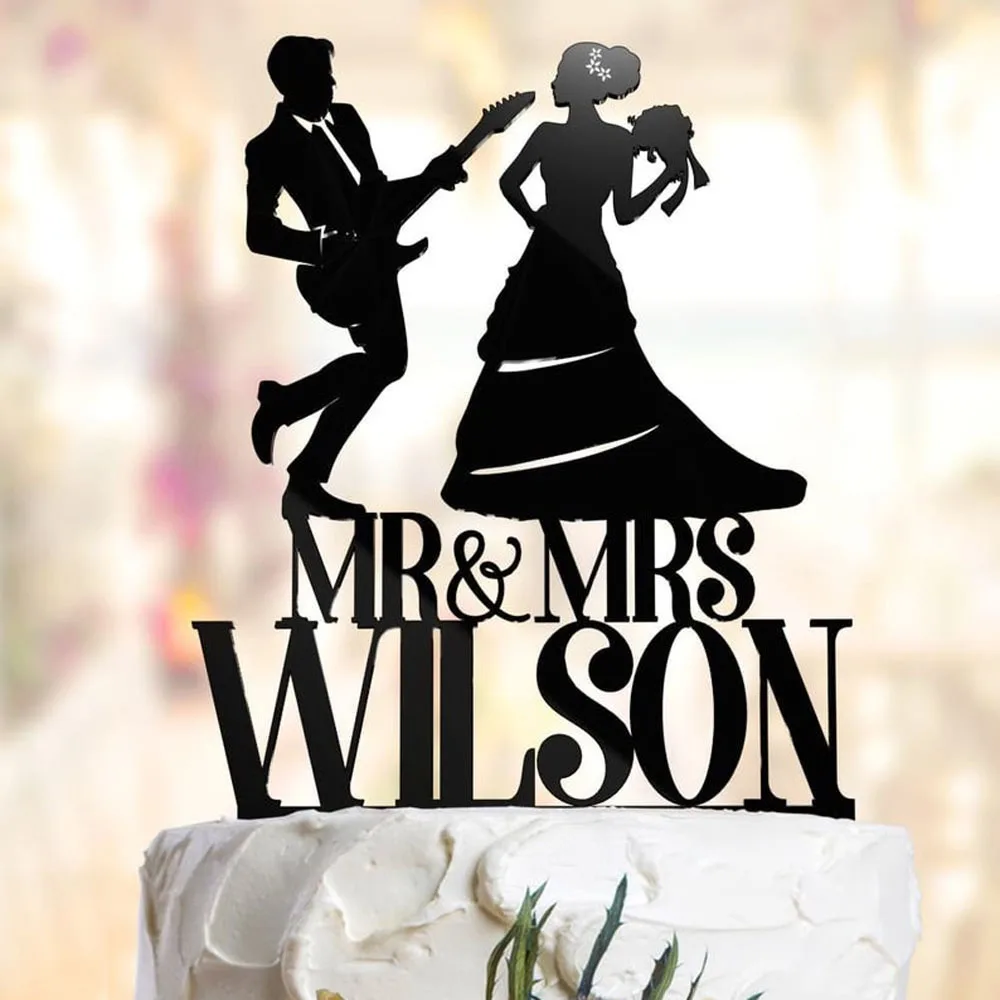 Personalised Music Couple wedding cake topper Custom Ms & Mrs name cake toppers Groom and bride musical cake topper with Last name