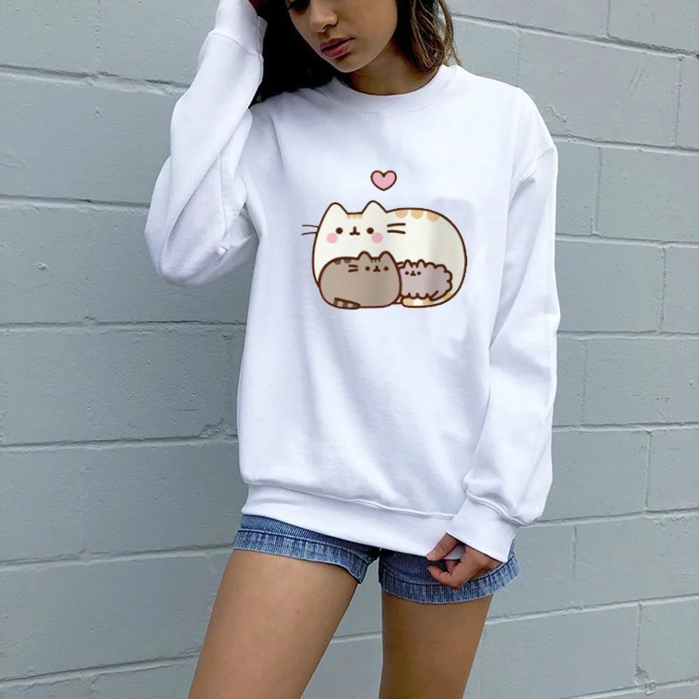 Kawaii Pusheen Cat Harajuku забавные мультяшные толстовки женские милые корейские стильные