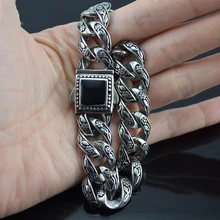 New Arrive Fashion Mens Vintage Silver Stainless Steel Casting Black Oil Bracelet 13mm8.66" Rose Flower Mens Biker Punk Jewelry