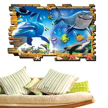 Креативные домашние настенные декоративные наклейки туалет ванная комната водонепроницаемый океаны акулы поддельные окна DM69005