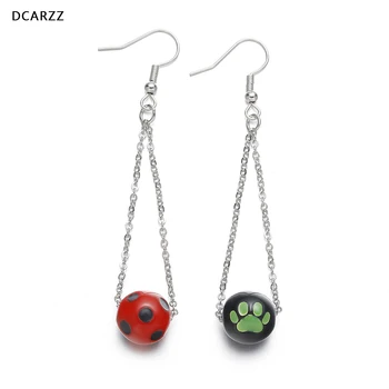 

20 pairs Ladybug and Cat Noir Earrings Link Chain Tassel Earrings BFF Jewelry Cartoon Ladybug Party Costume Earring Wholesale