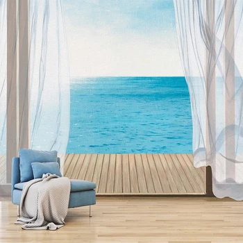 

Custom Mural Wallpaper 3D Sea Landscape Curtain Living Room Bedroom Hotel Background Wall Decor Papel De Parede 3D Wall Stickers