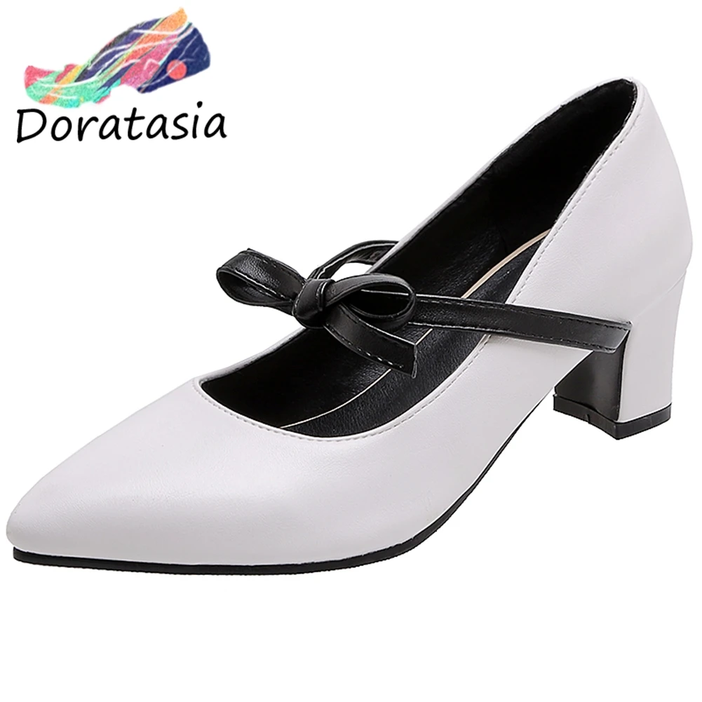 

DORATASIA Fashion Girl Bowtie Pointed Toe Slip On Shallow Fashion Pumps Spring Pumps Women Casual Office Consise Shoes Woman