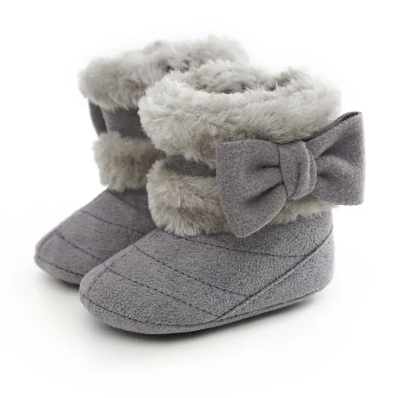 Детские ботинки для новорожденных; зимняя бархатная обувь для девочек; теплая детская обувь; зимние ботинки для малышей для маленьких девочек - Цвет: Серый