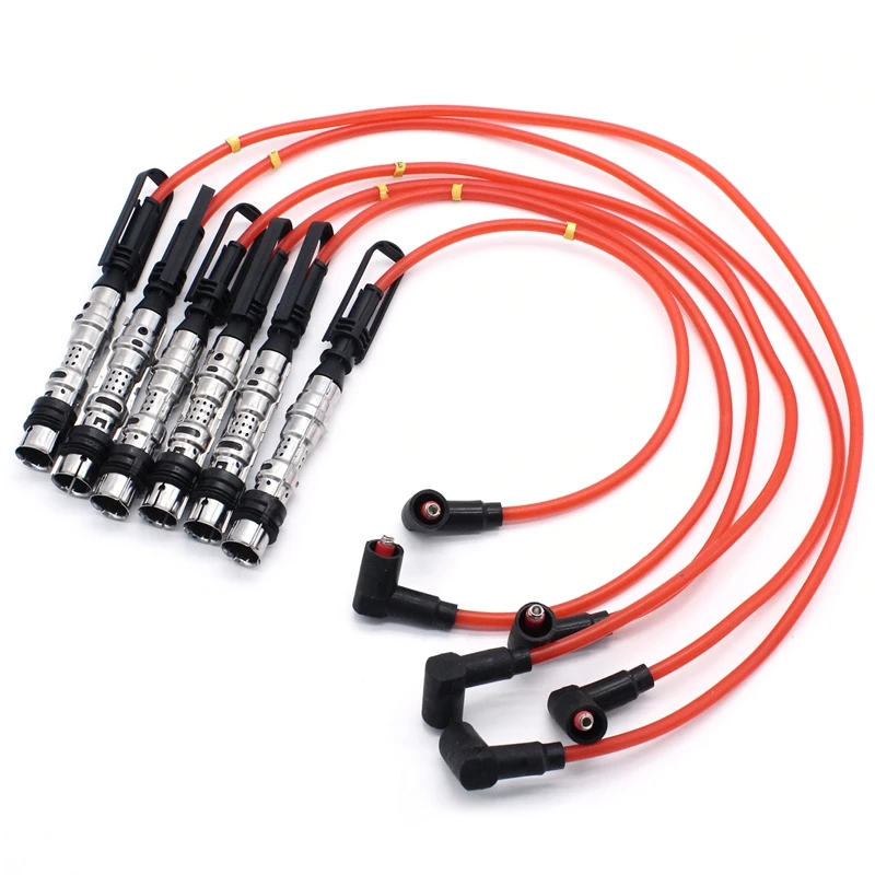 6pcs Ignition Coil Spark Plugs Wires Cable Red For Golf Iii Corrado Vr6