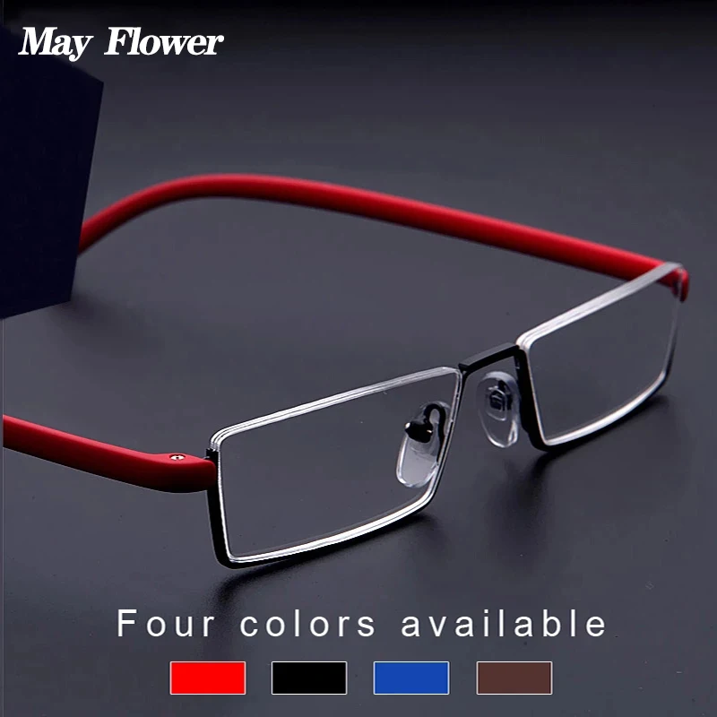 May Flower Square Alloy Reading Glasses Light TR90 Half Frame Men Women Rimless Prescription Eyeglasses With Case Readers Unisex|Women
