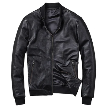

Genuine Leather Jacket Coat Men Real Cow Motorcycle Biker Leather Jacket Slim Fit Spring Autumn Bomber Baseball jaqueta de couro