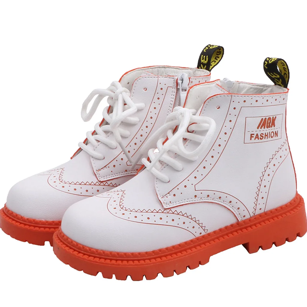 Осень/зима детские ботинки для мальчиков и девочек кожаные ботинки на шнуровке плюшевые модные водонепроницаемые Нескользящие теплые детские ботинки 26-36